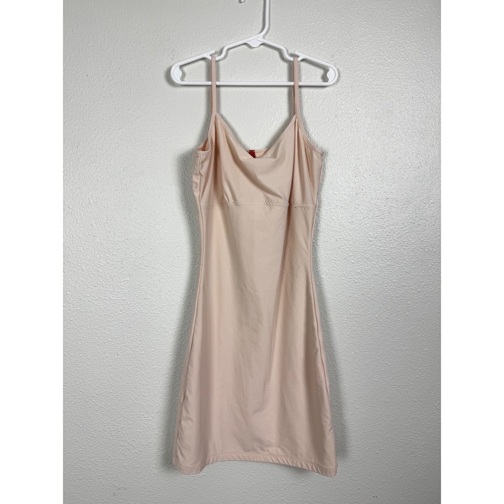 Spanx Slip Dress Women Small Beige Cotton Blend Spaghetti Strap Mini Bodycon
